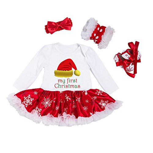 BabyPreg® Niñas bebés Mi Primera Navidad Traje de Santa del Partido del Vestido 4PCS (L/9-12 Mes, Tiene)