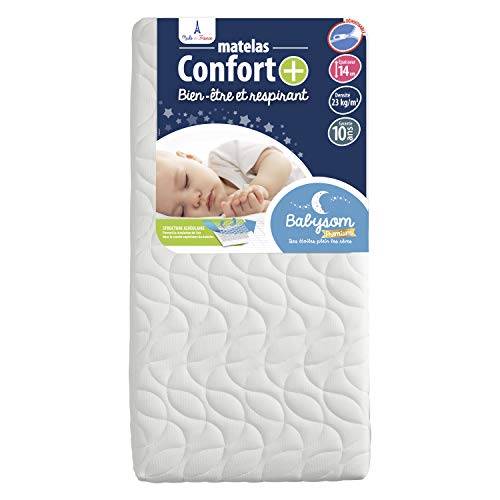 Babysom - Colchón Cuna Bebé Confort+ - 60 x 120 cm - Altura 14 cm - Antiasfixia - Transpirable - Reglaje Térmico - Desenfundable - Garantía 10 años