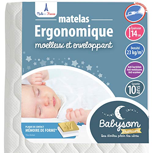 Babysom - Colchón Cuna Memory - 60 x 120 cm - Viscoelástico - Térmico - Altura 14 cm - Antiasfixia - Antiácaros - Desenfundable - Garantía 10 años