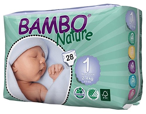 Bambo Nature Abena Recién nacido Tamaño 1 (4-9 lbs / 2-4 kg) Pañales ecológicos, 28 piezas