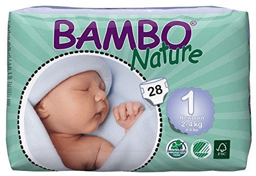 Bambo Nature Abena Recién nacido Tamaño 1 (4-9 lbs / 2-4 kg) Pañales ecológicos, 28 piezas