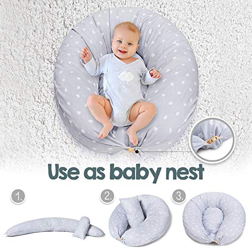 Bamibi® Almohada Embarazada y Cojín Interno Multifuncional, Cojín Lactancia Bebé, Cama Nido Bebé, Protector Cuna Fundas 100% Algodón, Relleno 100%, Poliéster Lavable Hipoalergénico