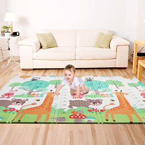 Bammax Alfombra Niños (197 * 177 cm, 15 mm de espesor), Alfombra de Juegos de XPE, Colchoneta de Juegos Plegable, Playmat de Doble Cara, Suelo Bebe de Patrón de Jirafa, Impermeable, No tóxico