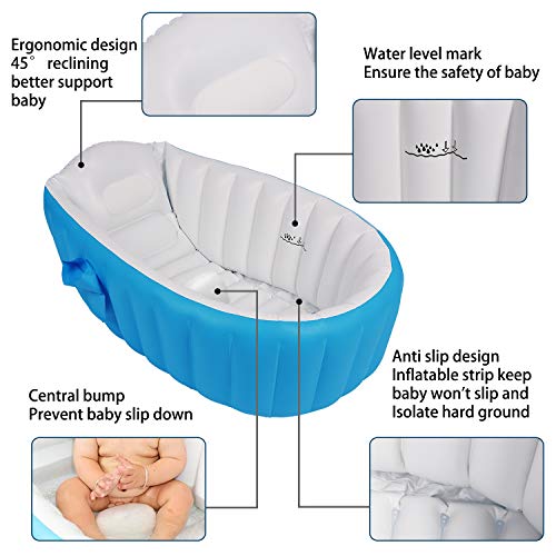 Bañera para Bebe Inflable Plegable de Viaje Ducha Para Niños Recién Nacidos (Azul)