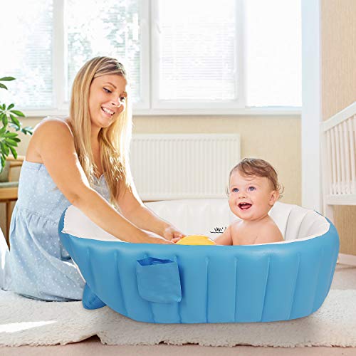 Bañera para Bebe Inflable Plegable de Viaje Ducha Para Niños Recién Nacidos (Azul)