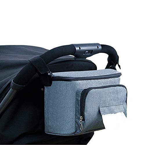 BangShou Bolsos Carro Bebé Bolsas Paseo Organizador Gran Capacidad Oxford Bolsas Organizador Carro Silla Paseo (Gris)