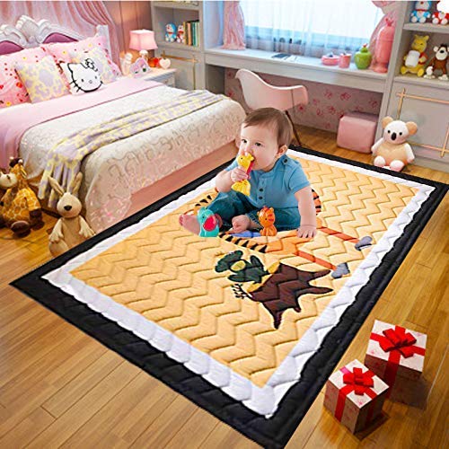 Baobe Alfombra para niños, Crawl Mat Algodón antideslizante no tóxico Super Large Play Mat 145cm * 195cm * 1.5cm Animales encantadores coloridos lavables (naranja)