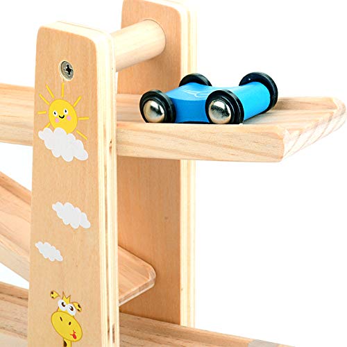 Baobë Pista con Coches de Madera, Juego de Coches con Zigzag, Clic en Clack Racing Track con * 4 * Cars, Regalo Educativo para niños pequeños (Jungla de Madera)