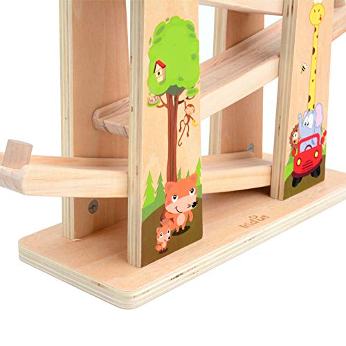 Baobë Pista con Coches de Madera, Juego de Coches con Zigzag, Clic en Clack Racing Track con * 4 * Cars, Regalo Educativo para niños pequeños (Jungla de Madera)