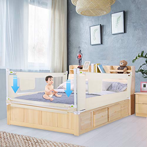 Barandilla de Cama Anti-caída Infantil Plegable Seguro Riel de Cama para Niños Bebé Blanco (180cm * 68 cm.)