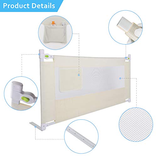 Barandilla de Cama Anti-caída Infantil Plegable Seguro Riel de Cama para Niños Bebé Blanco (180cm * 68 cm.)