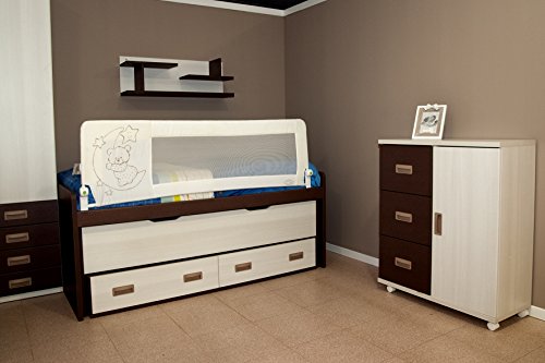 Barrera de cama nido para bebé, 180 cm. Modelo osito y luna beige. Barrera de seguridad.