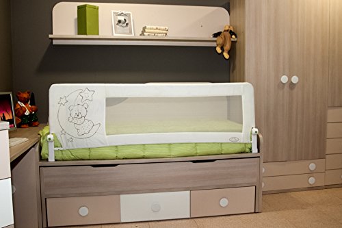 Barrera de cama nido para bebé, 180 cm. Modelo osito y luna beige. Barrera de seguridad.