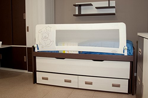 Barrera de cama nido para bebé, 180 x 66 cm. Modelo osito y luna beige. Barrera de seguridad. Sello de calidad SGS.