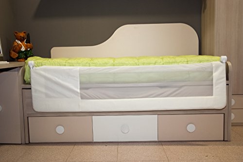 Barrera de cama para bebé, 180 x 66 cm. Modelo osito y luna gris. Barrera de seguridad.para bebe.