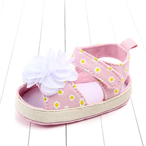 BBmoda Sandalias Bebe Niña Verano Zapatos con Suela Blanda Flor Paño Primeros Pasos para Recién Nacido 0 3 6 9 12 18 Meses Princesa