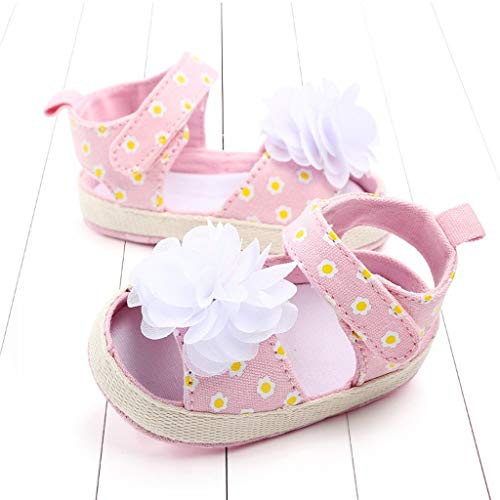 BBmoda Sandalias Bebe Niña Verano Zapatos con Suela Blanda Flor Paño Primeros Pasos para Recién Nacido 0 3 6 9 12 18 Meses Princesa