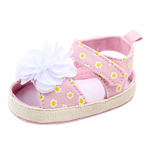 BBmoda Sandalias Bebe Niña Verano Zapatos con Suela Blanda Flor Paño Primeros Pasos para Recién Nacido 0 3 6 9 12 18 Meses Princesa