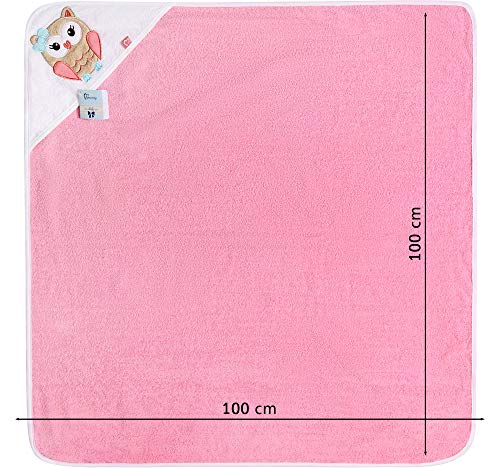 Be Mammy Toalla con Capucha de Algodón de Bebé Oeko-Tex Standard 100 100cm x 100cm BE20-240-BBL (Rosa - Búho)