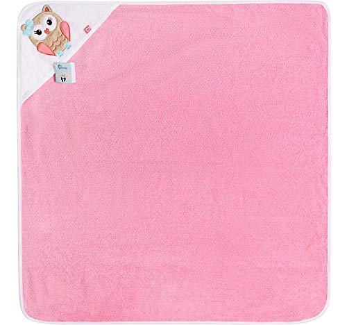 Be Mammy Toalla con Capucha de Algodón de Bebé Oeko-Tex Standard 100 100cm x 100cm BE20-240-BBL (Rosa - Búho)