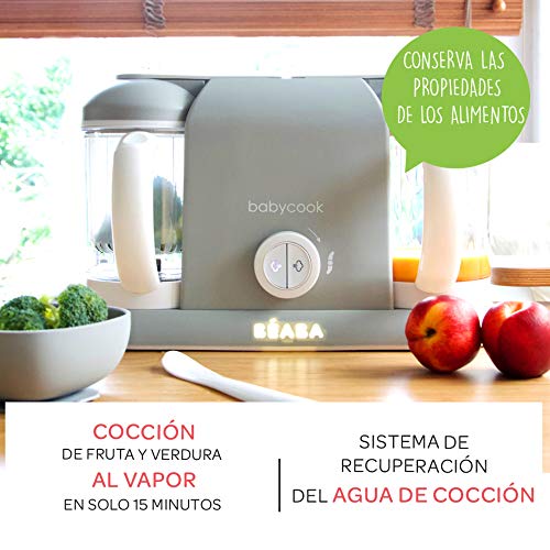 BÉABA - Babycook Duo - Robot de cocina para bebés 4 en 1, Cocción rápida al vapor 15 min, Capacidad XXL 2200 ml, Gris