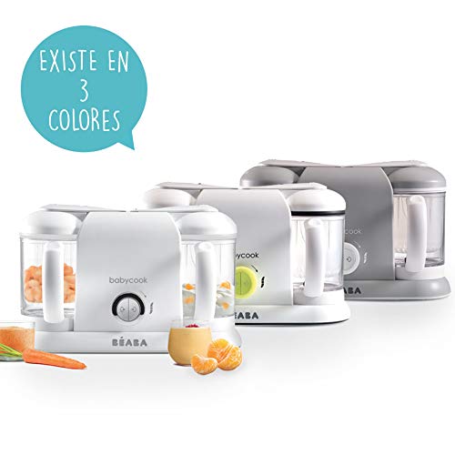 BÉABA - Babycook Duo - Robot de cocina para bebés 4 en 1, Cocción rápida al vapor 15 min, Capacidad XXL 2200 ml, Gris