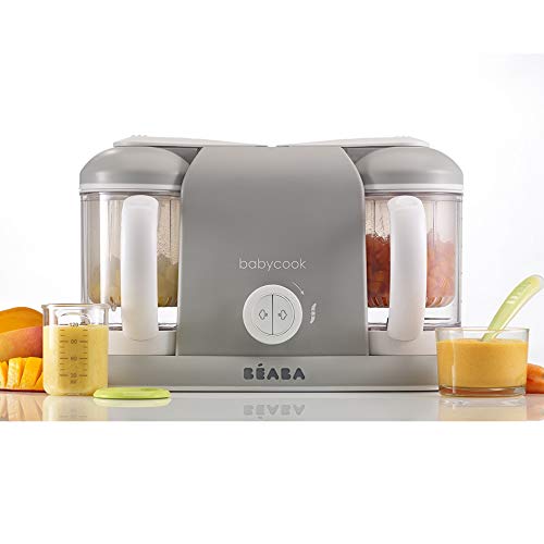 BÉABA - Babycook Duo - Robot de cocina para bebés 4 en 1, Cocción rápida al vapor 15 min, Capacidad XXL 2200 ml, Gris