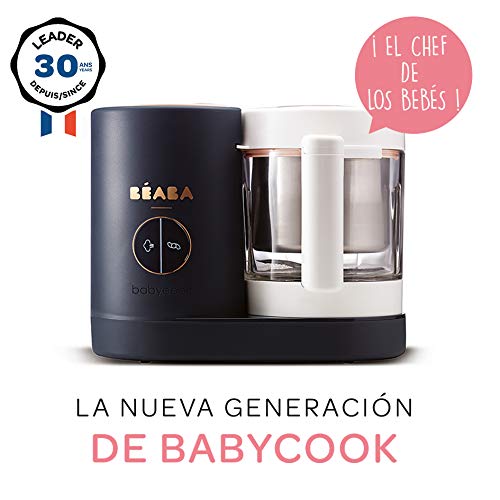 BÉABA Babycook Néo Robot de cocina para bebés 4 en 1, Cocina al vapor suave y tritura, Hecho en Francia, Jarra de cristal y cestilla de cocción de acero inoxidable, Azul Night Blue