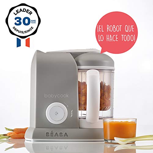 BÉABA Babycook Solo Robot de cocina para bebés 4 en 1, Cocina a vapor, Gris