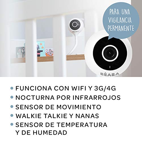 Beaba, escuela para bebé, video, vigilafono Zen Connect, cámara Full HD 1090p, Walkie Talkie, largo alcance, conexión móvil y Wifi, cunas, varilla flexible