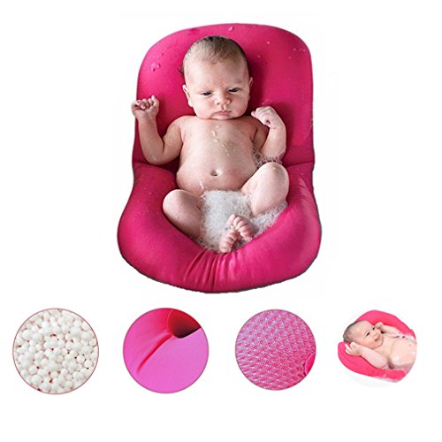 Bebé bañera almohada, 4EVERHOPE flotante antideslizante bañera cojín suave asiento bañera apoyo para recién nacidos 0-6 meses(Rosado)