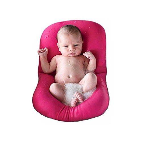 Bebé bañera almohada, 4EVERHOPE flotante antideslizante bañera cojín suave asiento bañera apoyo para recién nacidos 0-6 meses(Rosado)