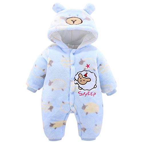 Bebé Capucha Mono Franela Invierno Mameluco Infantil NiñOs NiñA Oveja Dibujos Animados Pijama Trajes (Azul, 59)