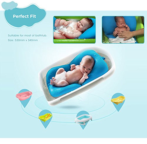 Bebé infantil cojín de baño alfombra, 4EVERHOPE flotante suave bebé almohada de baño/tumbona recién nacido bañera cojín de aire (Azul)