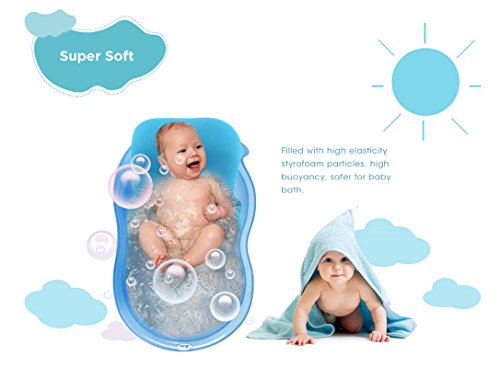 Bebé infantil cojín de baño alfombra, 4EVERHOPE flotante suave bebé almohada de baño/tumbona recién nacido bañera cojín de aire (Azul)