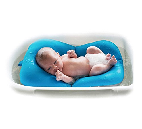 Bebé infantil cojín de baño alfombra, 4EVERHOPE flotante suave bebé almohada de baño/tumbona recién nacido bañera cojín de aire (Azul)