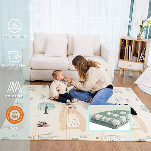 bebé juego cojín almohadilla de juego almohadilla de espuma engrosada colchoneta plegable de trepar impermeable y portátil apto para niños(Oso)