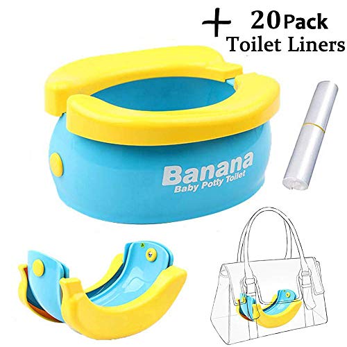 Bebé Orinal de Viaje Portátil Plegable Potty con 20 Piezas Liners Desechables, Novedad Plátano Cómoda WC Potty de Entrenamiento para Niños Niñas