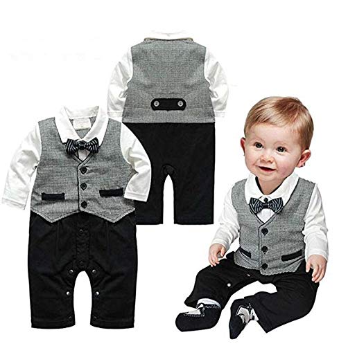 Bebé Pelele de moda caballero manga larga Niños Ropa babysuits chaleco de una pieza trajes para bebé gris Talla:0-6 meses