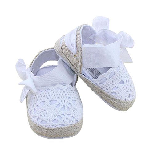 Bebé Prewalker Zapatos Auxma Primeros Pasos para bebé-niñas,Zapatos de Flores de Encaje,Sandalias de Bowknot para 0-6 6-12 12-18 Meses (6-12 M, Blanco)