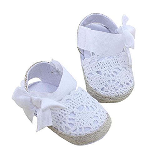 Bebé Prewalker Zapatos Auxma Primeros Pasos para bebé-niñas,Zapatos de Flores de Encaje,Sandalias de Bowknot para 0-6 6-12 12-18 Meses (6-12 M, Blanco)