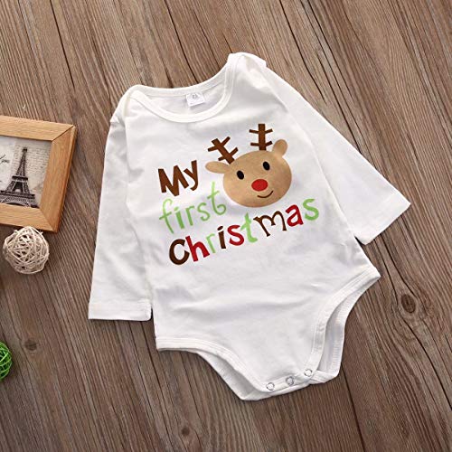 Bebé Recién Nacido Mameluco Mi Primera Navidad Niño Niña Ropa Body Pelele 0-18 Meses Mono de Manga Larga con Letra y Dibujo de Reno para Invierno Primavera Otoño