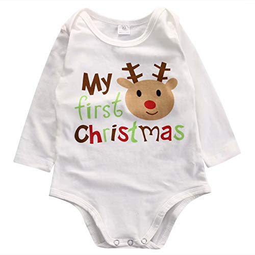 Bebé Recién Nacido Mameluco Mi Primera Navidad Niño Niña Ropa Body Pelele 0-18 Meses Mono de Manga Larga con Letra y Dibujo de Reno para Invierno Primavera Otoño