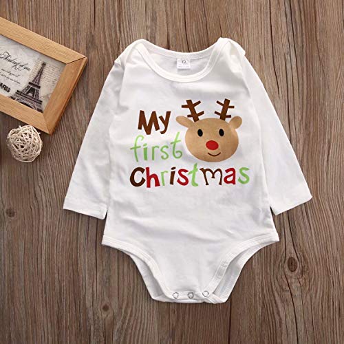 Bebé Recién Nacido Mameluco Mi Primera Navidad Niño Niña Ropa Body Pelele 0-18 Meses Mono de Manga Larga con Letra y Dibujo de Reno para Invierno Primavera Otoño