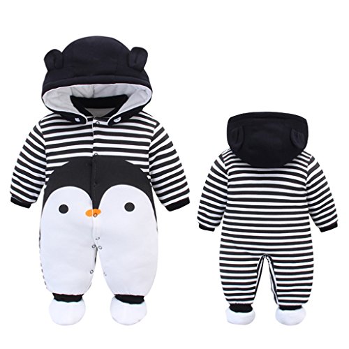 Bebé Traje de Nieve Set Peleles con Capucha Footies Conjunto de Ropa Invierno Muchachos Caricatura Mameluco, Pingüino 0-3 Meses