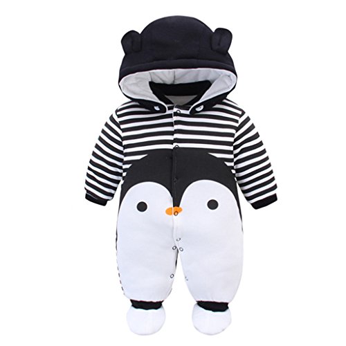 Bebé Traje de Nieve Set Peleles con Capucha Footies Conjunto de Ropa Invierno Muchachos Caricatura Mameluco, Pingüino 0-3 Meses