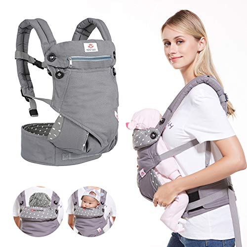 BelleStyle Portabebés, Ergonómico, Transpirable y Ajustable, Algodón Puro, Manos Libres, Multifuncional Mochila Portabebés para Recién Nacidos, Bebés y Niños Pequeños (3,5 a 20 kg) - Gris Oscuro