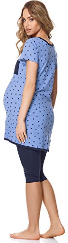 Bellivalini Pijama Premamá y de Lactancia BLV50-126 (Azul Puntitos/Azul Marino, M)