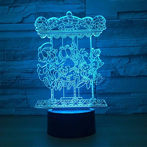 BFMBCHDJ Luces estéreo 3D Carrusel Decoración creativa Lámpara de personalidad LED Luz nocturna Lámparas de noche en baterías Luz 3D Regalo de 7 colores