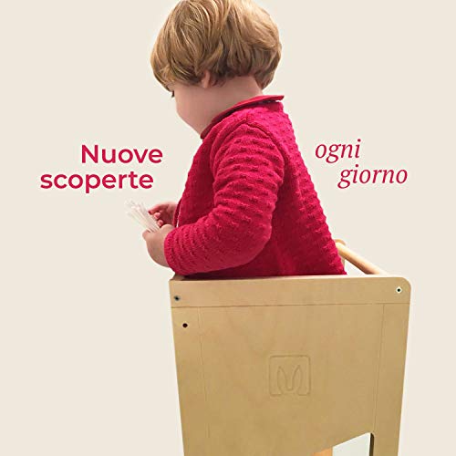 Bianconiglio Kids ® Moka 2.0 Torre de aprendizaje Montessori regulable en altura hecho en Italia (TRANSPARENTE)